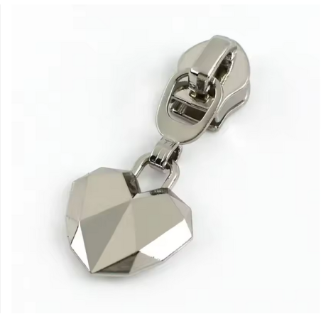 Fermeture éclair Geo Heart argentée 5/6 mm pour fermeture éclair métallisée