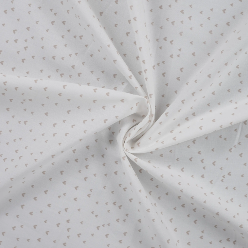 coton tissé - Mini Coeurs écru