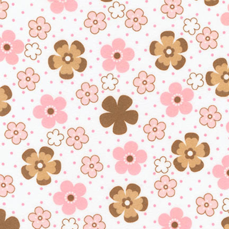 flannel - Florals pink / brown on white