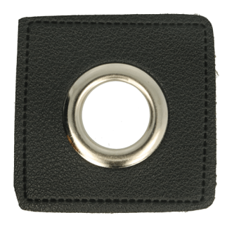 Eyelet on black imitation leather 8mm silver