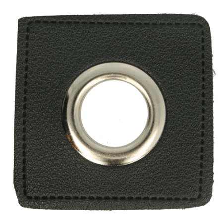 Œillet sur simili cuir noir 8 mm argent