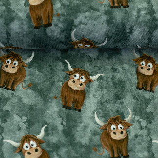 french terry - Mrs Mint Design - Vache sacrée vert forêt