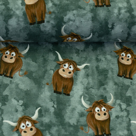 french terry - Mrs Mint Design - Vache sacrée vert forêt