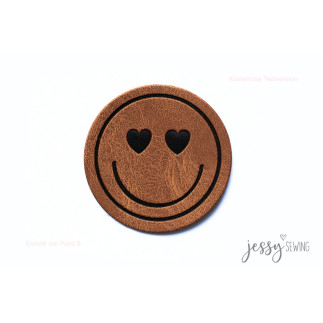 XXL Kunstlederlabel - Love Smile rund braun