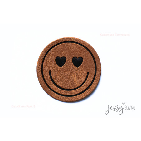 XXL synthetic leather label - Love Smile round brown