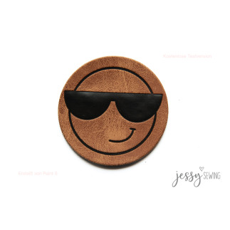 XXL Kunstlederlabel - Sunglass Smile rund braun