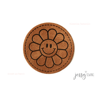 XXL Kunstlederlabel - Flowersmile rund braun