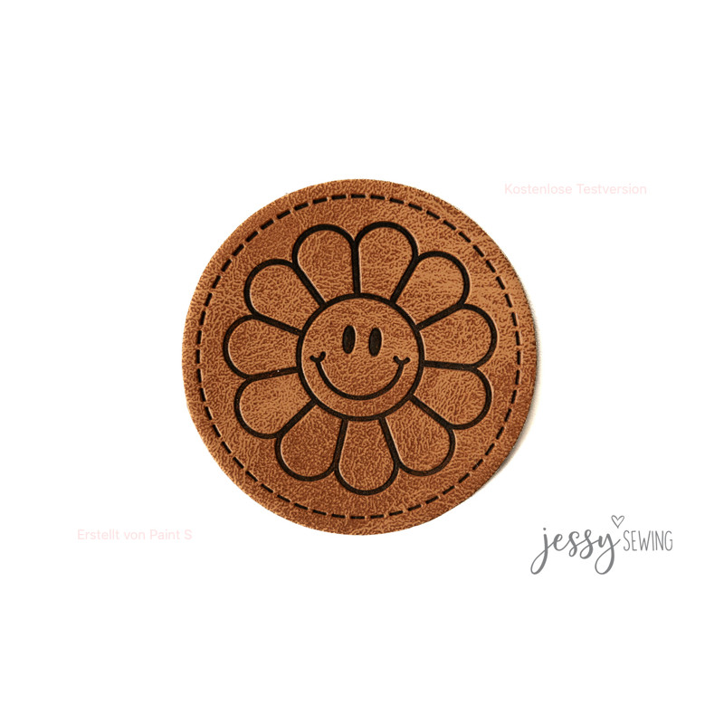 XXL Kunstlederlabel - Flowersmile rund braun