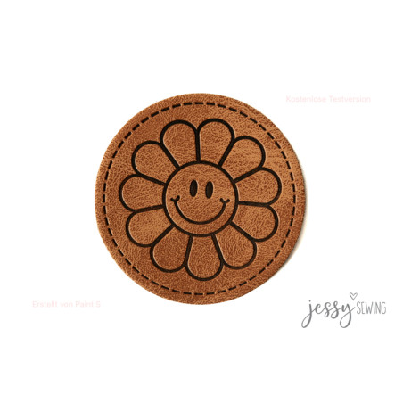 XXL Kunstlederlabel - Flowersmile rund braun