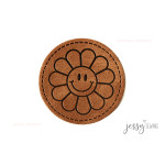 Étiquette similicuir XXL - Flowersmile ronde marron Étiquette similicuir XXL - Flowersmile ronde marron