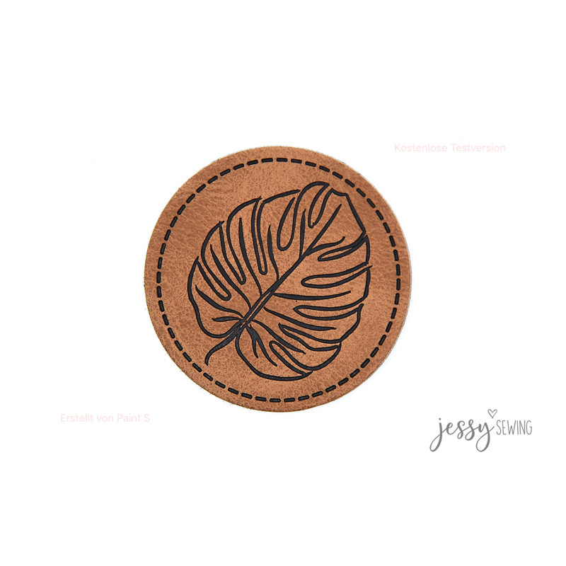 Étiquette similicuir XXL - Monstera ronde marron