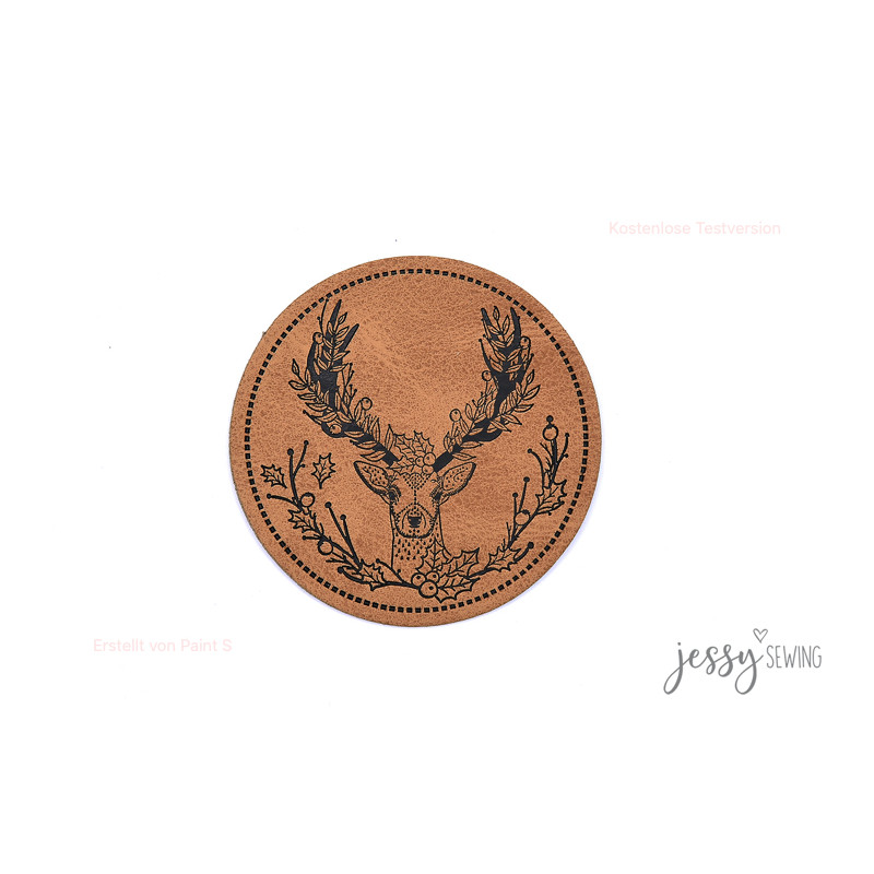 Étiquette similicuir XXL - cerf rond marron