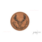 Étiquette similicuir XXL - cerf rond marron
