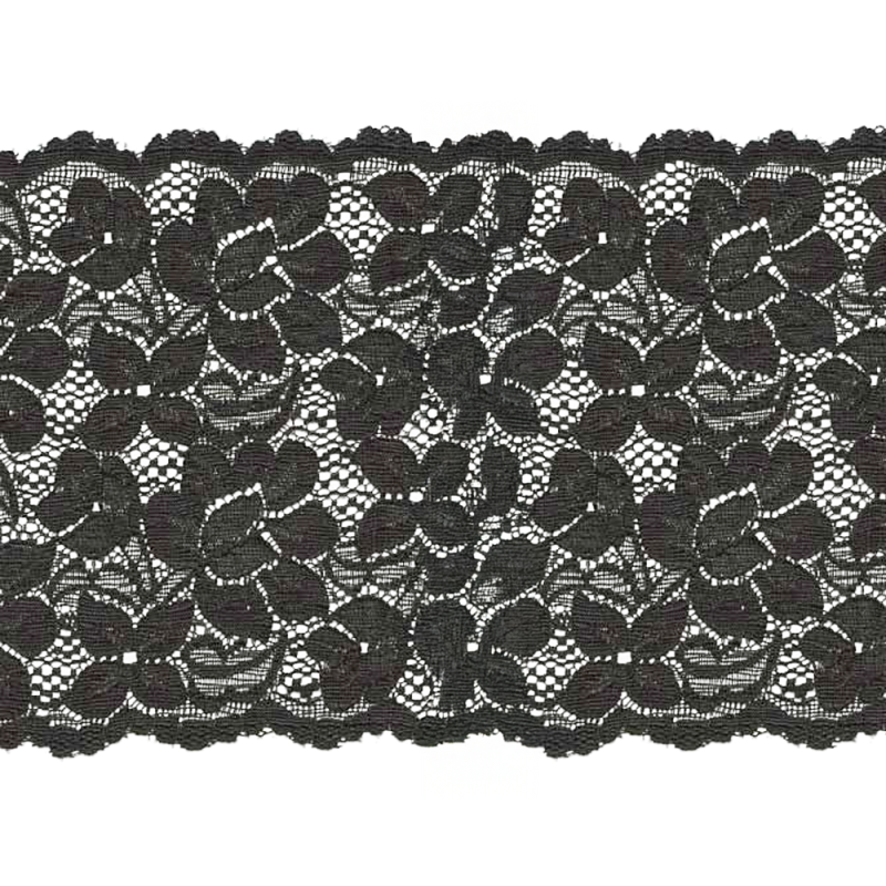 tissu de dentelle élastique fleurs 150 mm noir