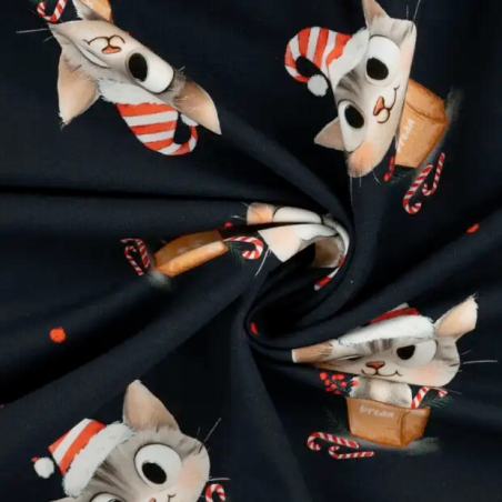 french terry - Kitty Cat Noël noir