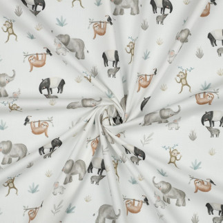 coton tissé - Animaux de Safari blanc