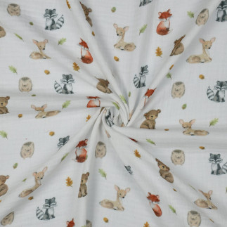 double gauze - Forest Animals White
