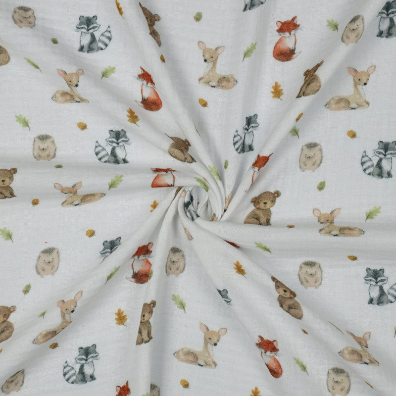 double gauze - Forest Animals White