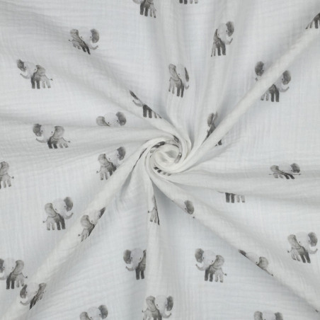 double gauze - Elephants white