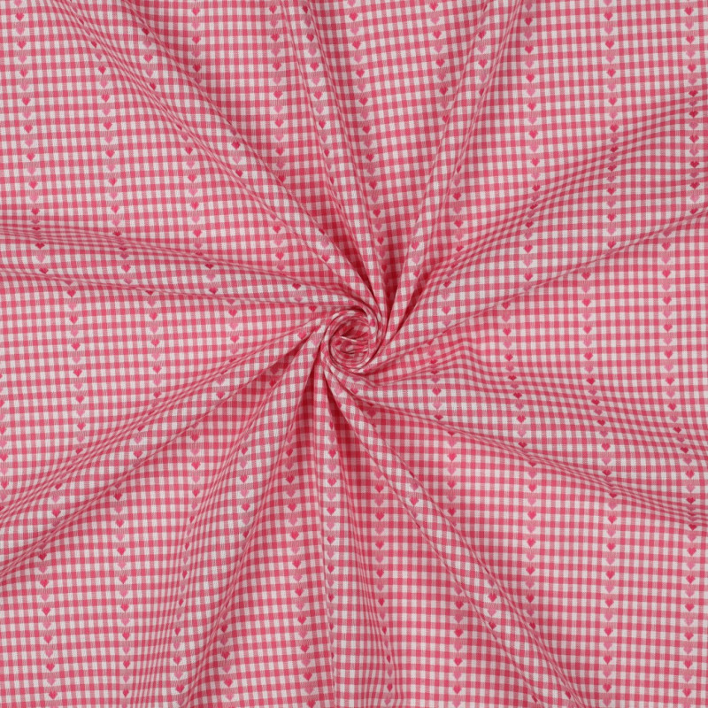 Cotton - Jacquard Vichy Check Hearts white / pink