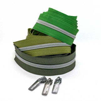 Endlosreissverschluss silber 5mm - grasgrün, oliv oder army