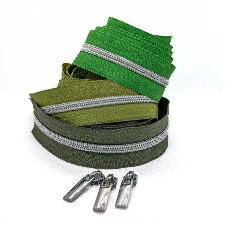 Endlosreissverschluss silber 5mm - grasgrün, oliv oder army