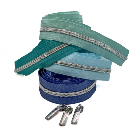 Endlosreissverschluss silber 5mm - dunkelblau, hellblau, petrol oder mint