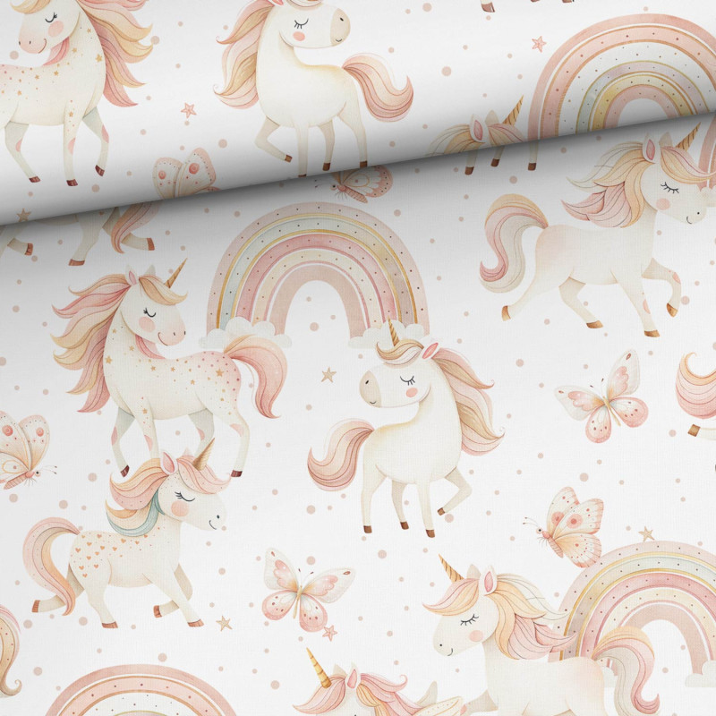 Baumwolle - Pastel Regenbogen Einhorn weiss Baumwolle - Pastel Regenbogen Einhorn weiss