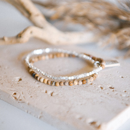 Stargazer – double-wrapped gemstone bracelet, silver - picture Jasper
