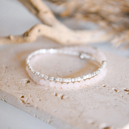 Stargazer – double-wrapped gemstone bracelet, silver - rose quartz