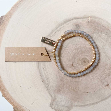 Serenity – double-wrapped gemstone bracelet, gold - grey agate