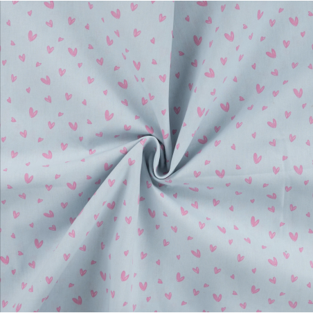 Popeline de coton - Petits coeurs bleu clair