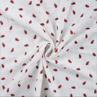 double gauze - Ladybugs weiss