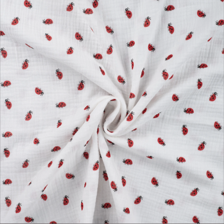 Musselin - Ladybugs weiss