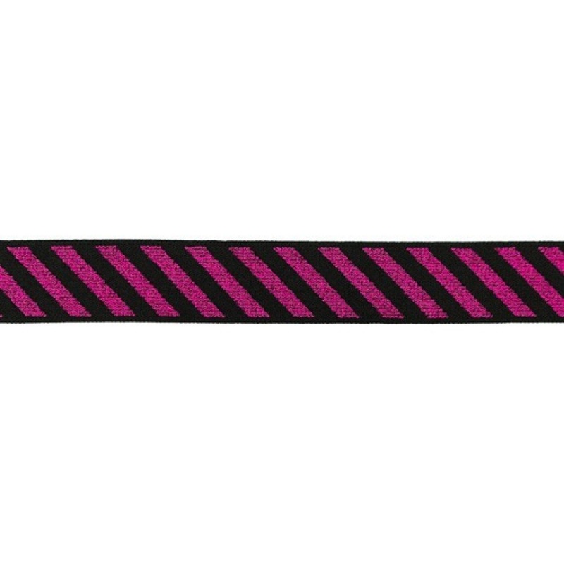 Bande élastique 25 mm rayures diagonales lurex fuchsia