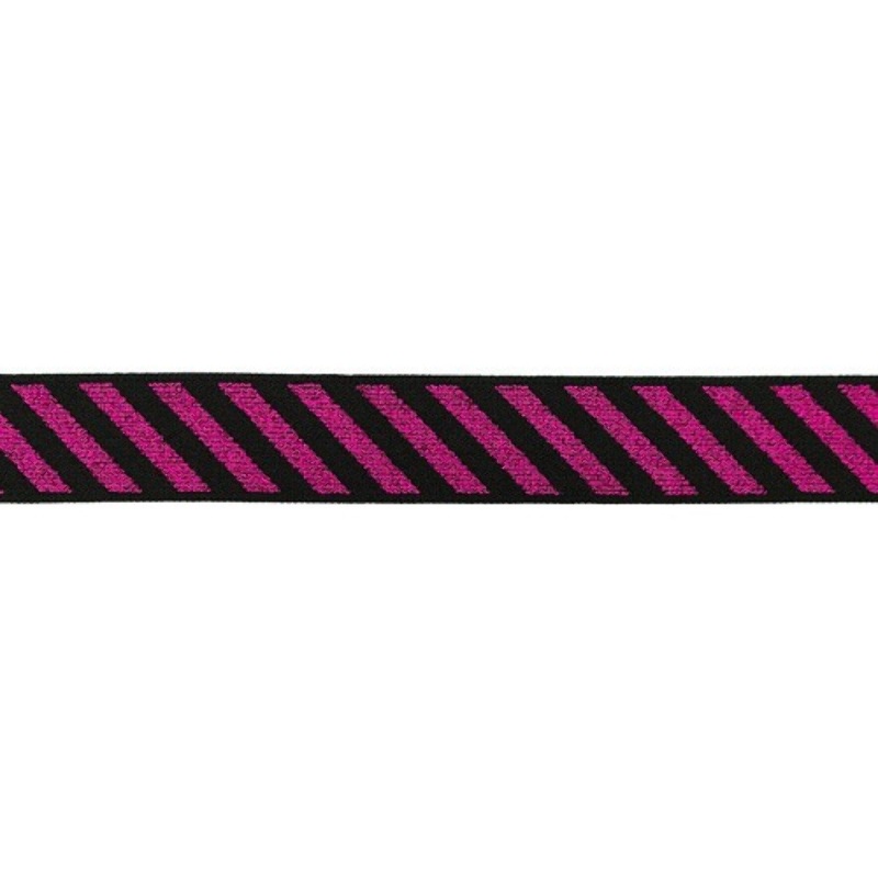 Élastique 25mm Lurex Rayures diagonal fuchsia