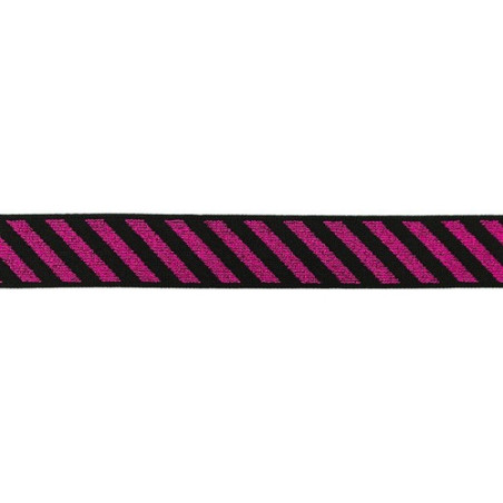 Elastic band 25mm diagonal lurex stripes fuchsia
