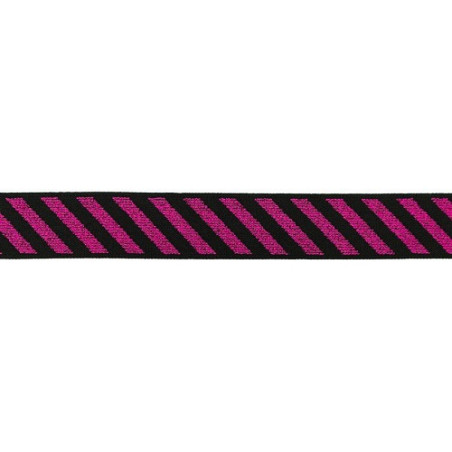 Gummiband 25mm Diagonal Lurex Streifen fuchsia