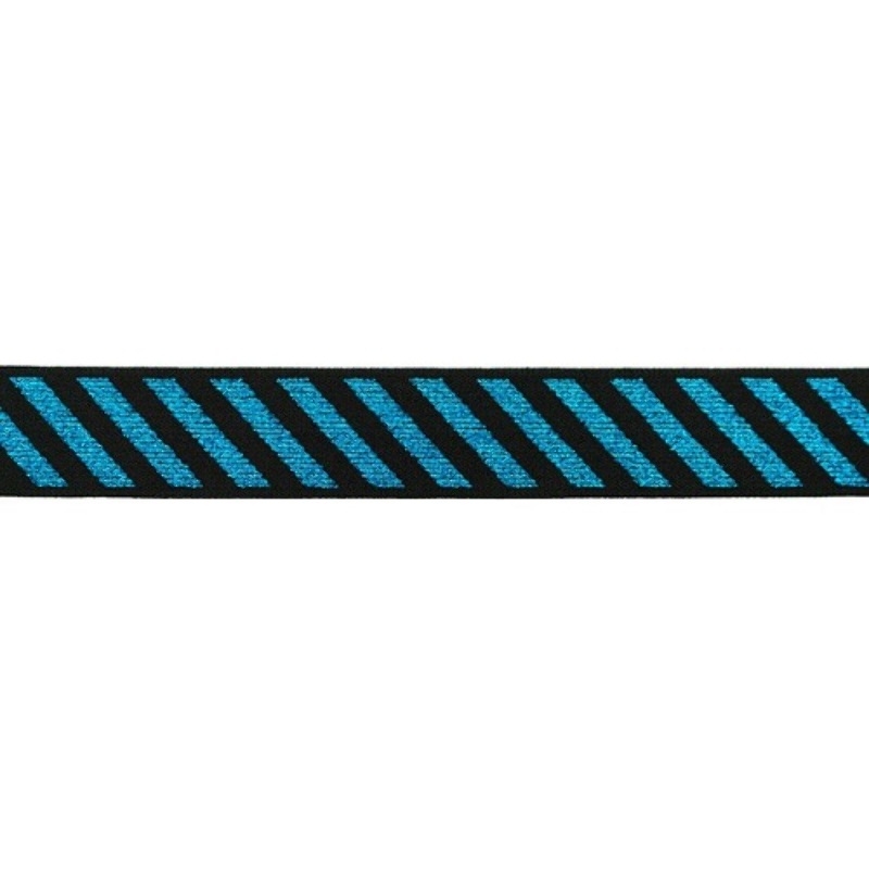 Elastic ribbon 25mm Diagonally lurex stripe aqua