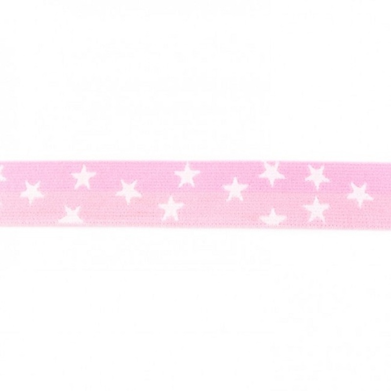 Bande élastique - 25 mm étoiles roses