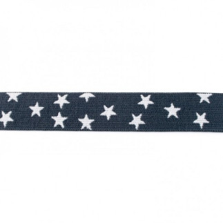 Elastic band - 25mm stars dark grey