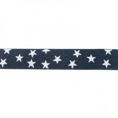 Elastic band - 25mm stars dark grey