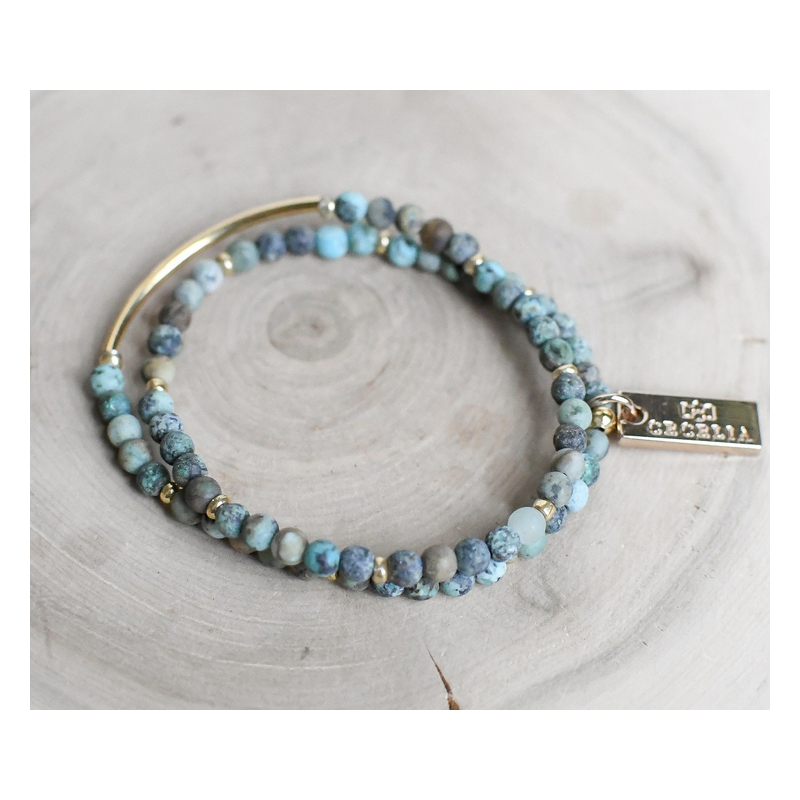 Unity – double-wrapped gemstone bracelet, gold - African turquoise Unity – double-wrapped gemstone bracelet, gold - African turquoise