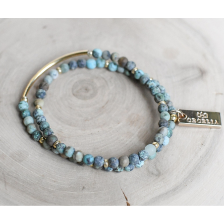 Unity – double-wrapped gemstone bracelet, gold - African turquoise