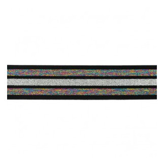 Elastic band 40mm stripes glitter rainbow / black / silver