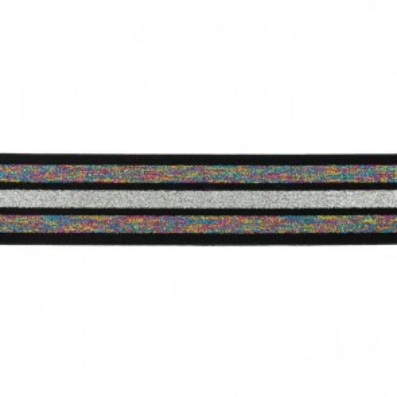 Elastic band 40mm stripes glitter rainbow / black / silver