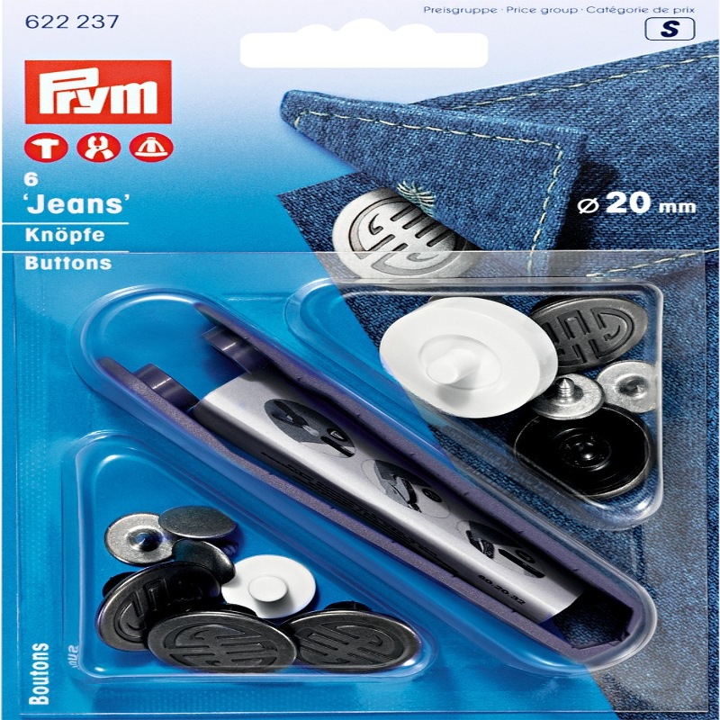 Prym Nähfrei Jeansknöpfe 20mm altsilber