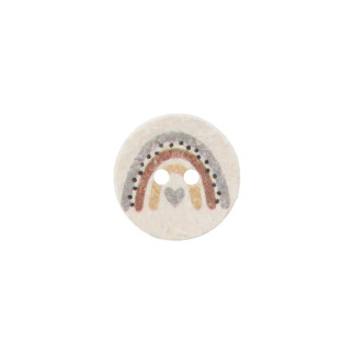 Cotton/polyester button, 2-hole, 15mm - rainbow white