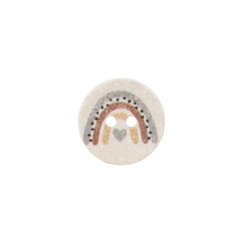 Cotton/polyester button, 2-hole, 15mm - rainbow white