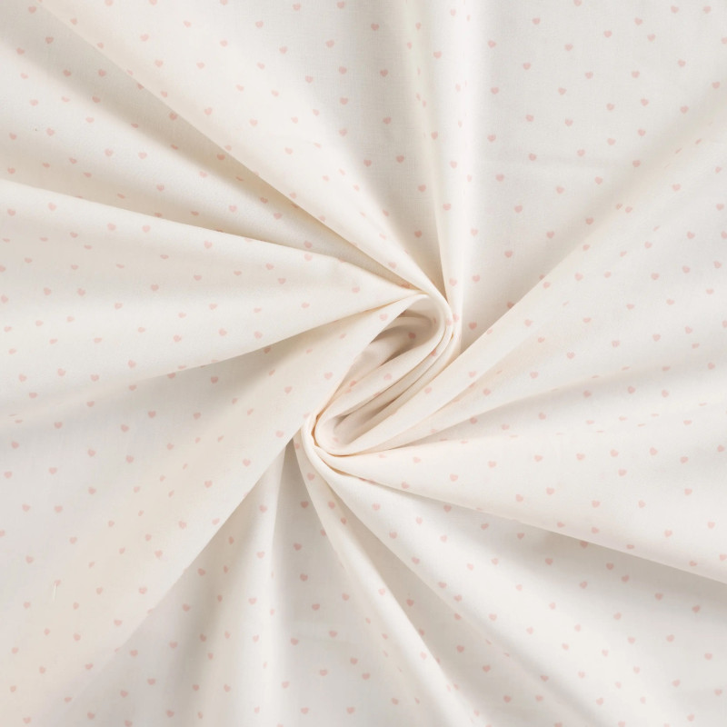 Baumwolle - Mini Hearts rosa auf offwhite Baumwolle - Mini Hearts rosa auf offwhite